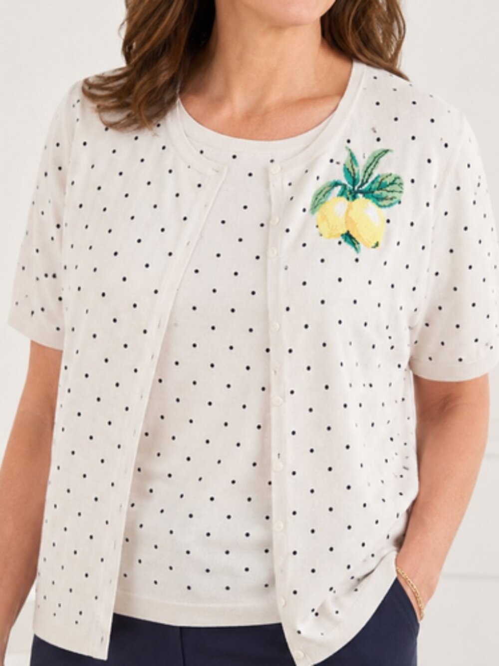 Talbots Twinset Charming Dotted Lemons Cardigan & Shell XL